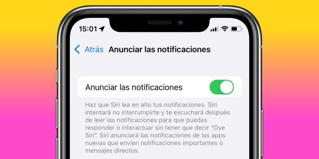 Primero se tiene que marcar la opción de "Anunciar las notificaciones" o "Activar notificaciones en la sección de Configuración > Notificaciones > Whatsapp
