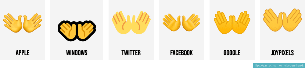 Cómo se ve el emoji de manos abiertas 🤲 en distintos dispositivos