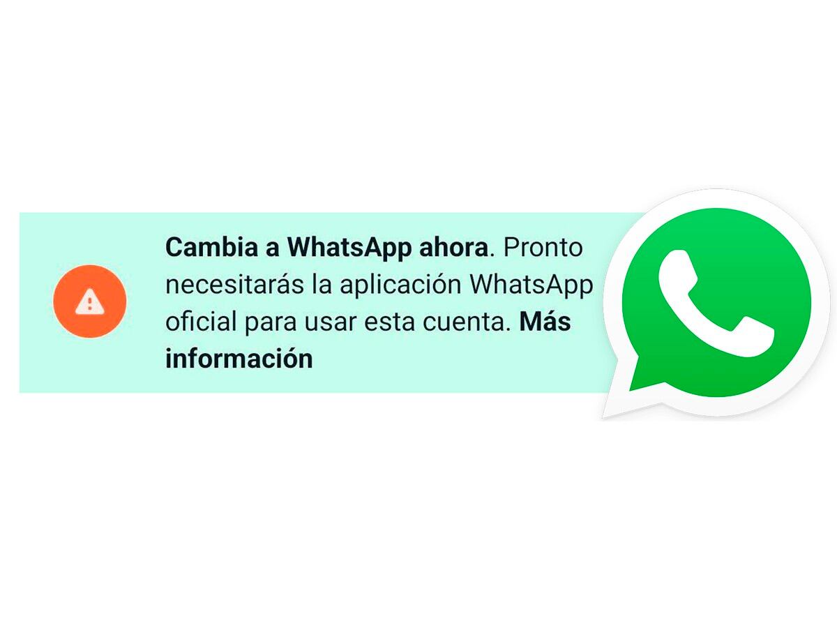 Mensaje de "Cambia ahora a WhatsApp" usando WhatsApp Plus